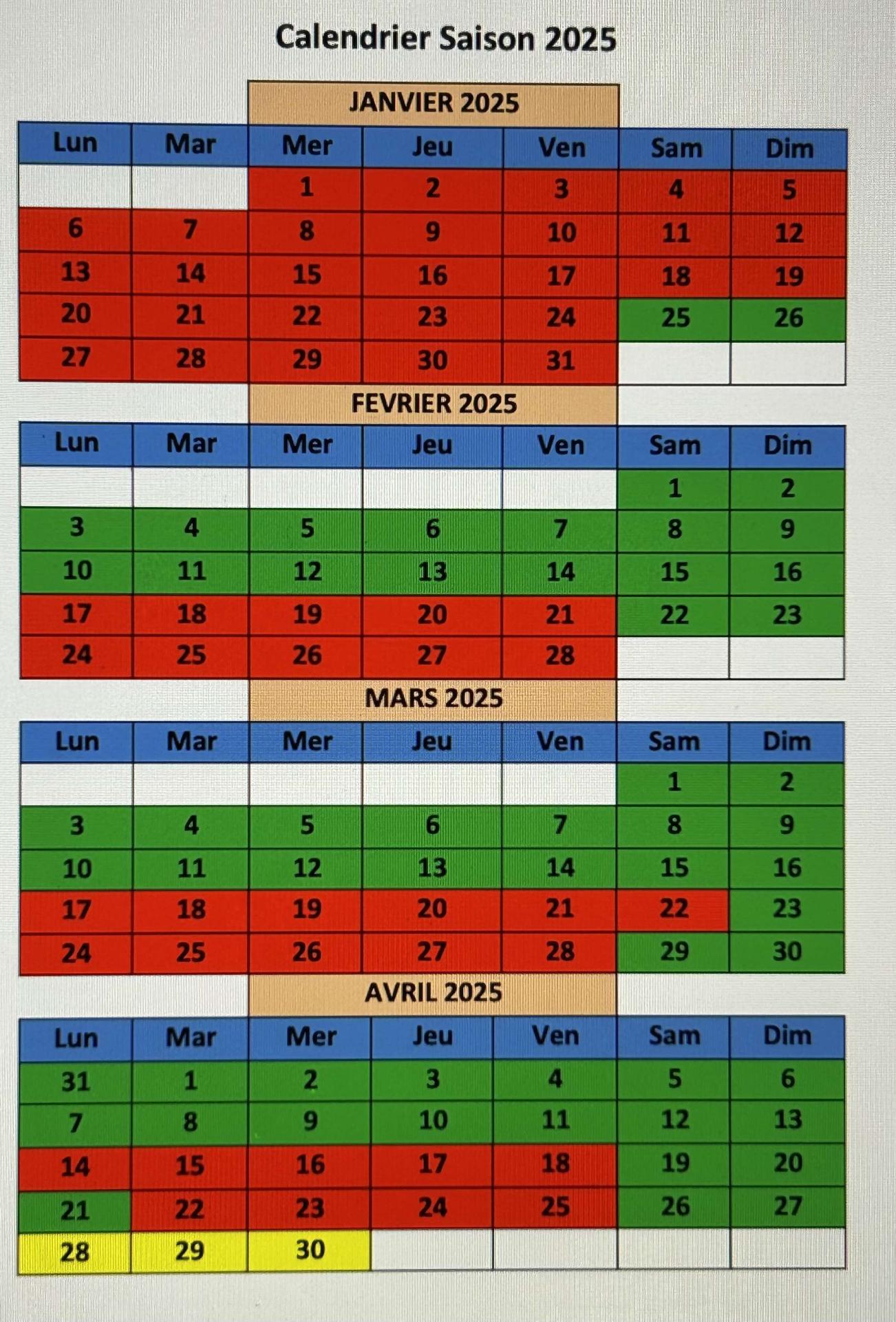 Calendrier 2025